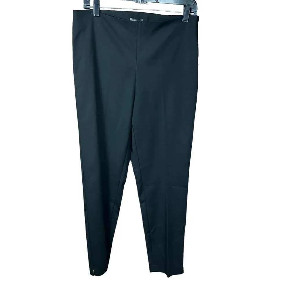 Vince Camuto Trouser Pants Satiny Black Side Zipper Ankle Slits Stretch Women 8